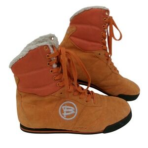 BANE Orange Suede Sherpa Lined High Top Lace Up Boxing Boots Women's 9